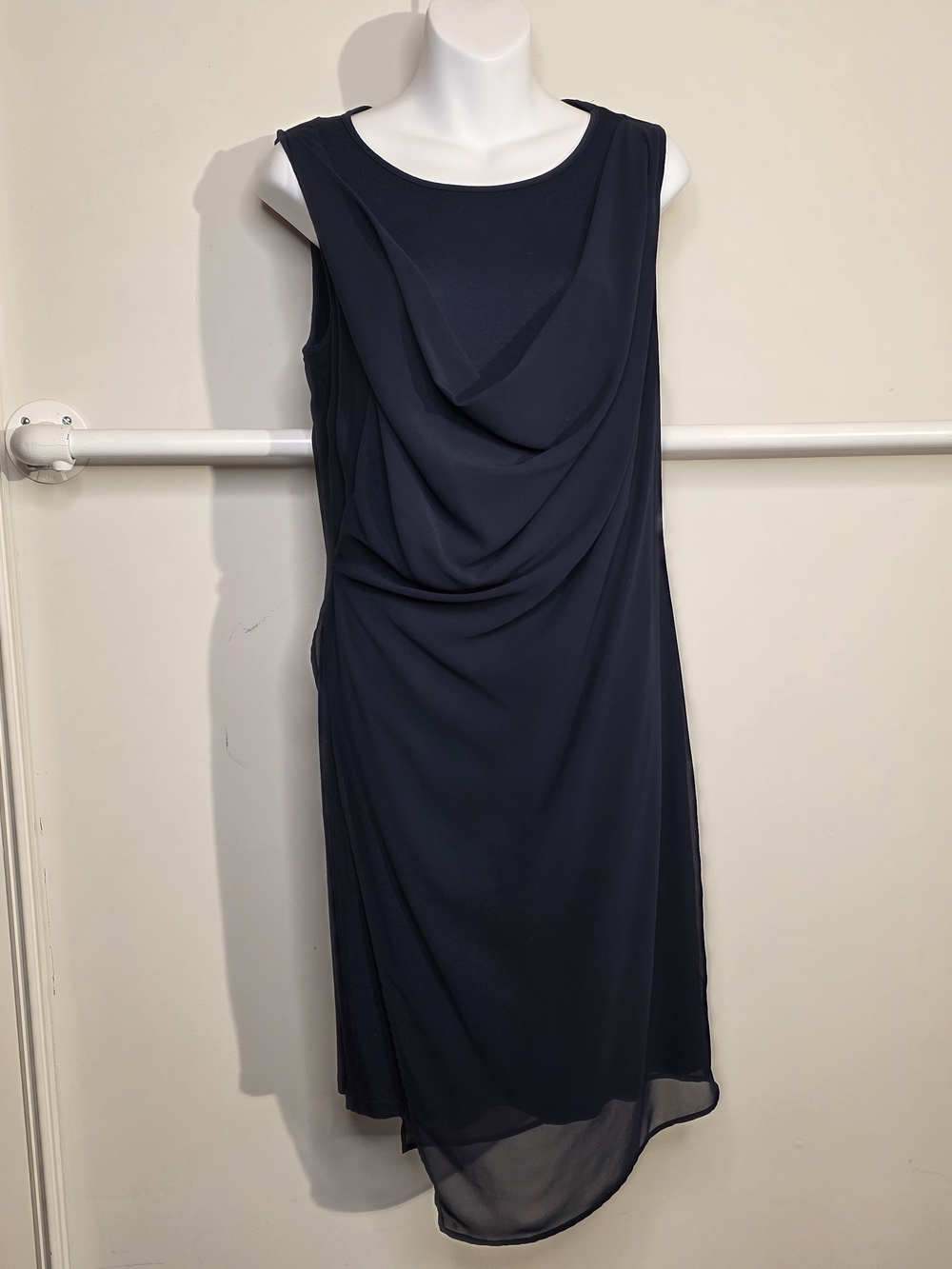 Ronen Chen Navy Draped Sleeveless Asymmetrical Dress